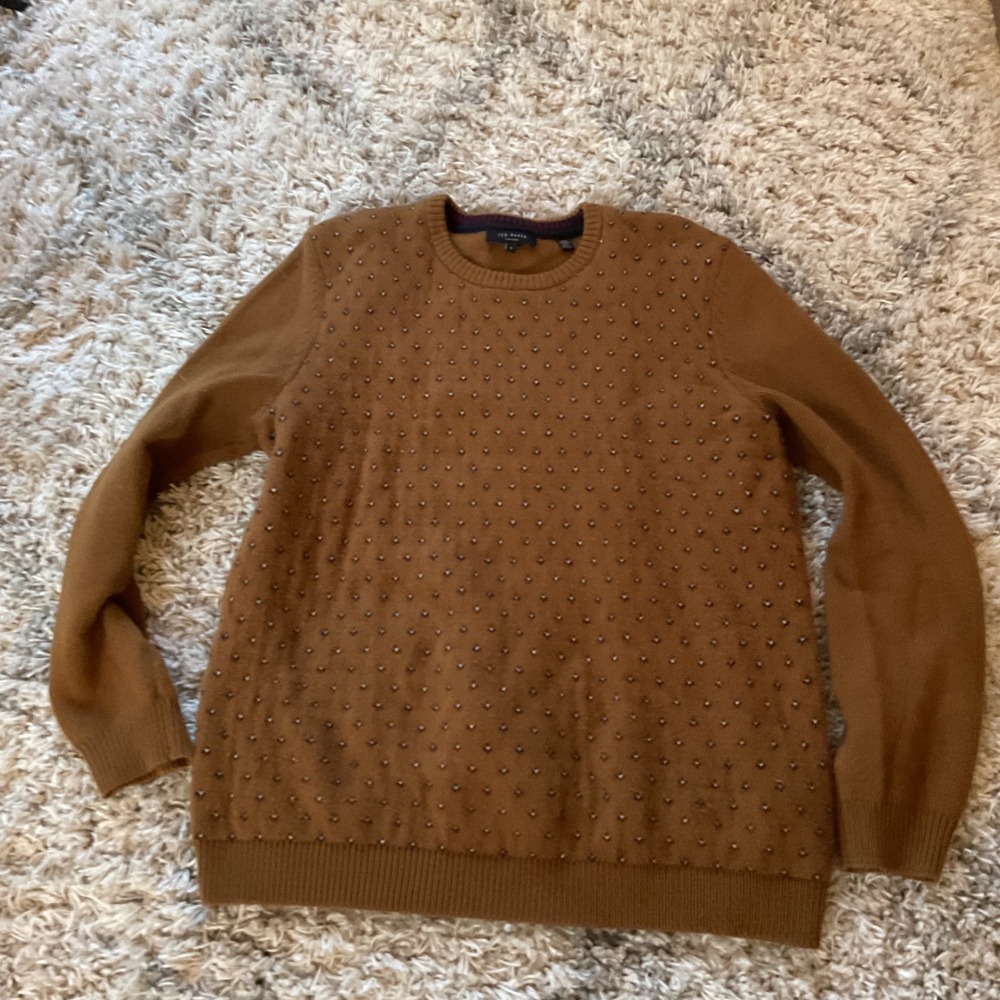 Ted Baker London Brown Micro‎ Pattern Crew Neck Knit Sweater Womens Size 5